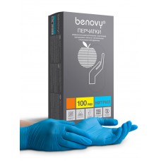 Перчатки нитриловые текстурированные на пальцах BENOVY Nitrile Chlorinated, размер L, 100 пар