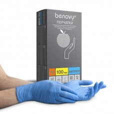 Перчатки нитриловые текстурированные на пальцах BENOVY Nitrile Chlorinated, размер М, 100 пар 